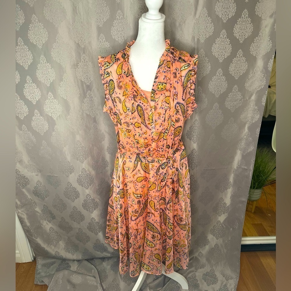 Nanette Lepore Womens Paisley Print Belted A Line Dress Size 12 Nwot